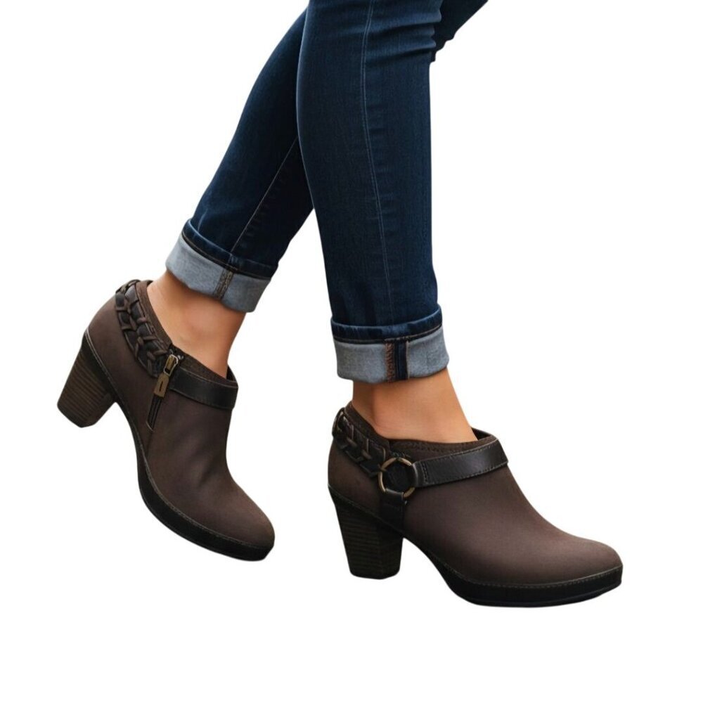 Clarks Artisan Gallery Mural Ankle Boots z Brown Suede Braided Detail Size 12M